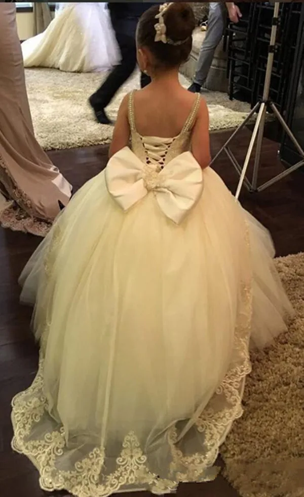 09-fl  Arabic Flower Girl Dresses for wedding Spaghetti sequins beading back big bow Ball Gowns Vintage Beautiful Girl First Communion (3)