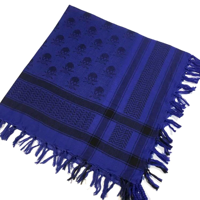 Outdoor Arab Keffiyeh Shemagh Scarf Hiking Military Tactical Hunting Camping Scarves with Tassel Desert Scarf Army Headshawl royal blue