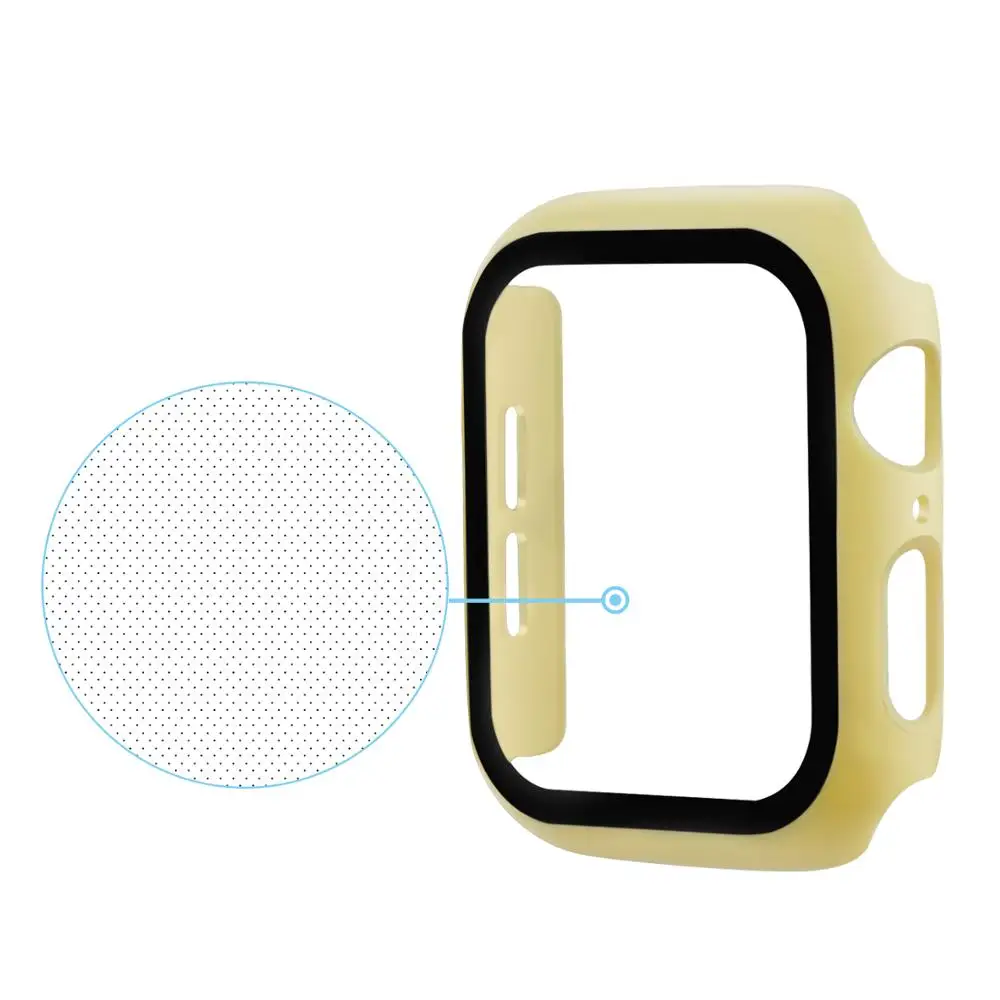 Protector watch Case For Apple Watch 5 4 40mm 44mm PC Cover+tempered film integrated molding For Iwatch Screen Protector Bumper - Цвет: Yellow