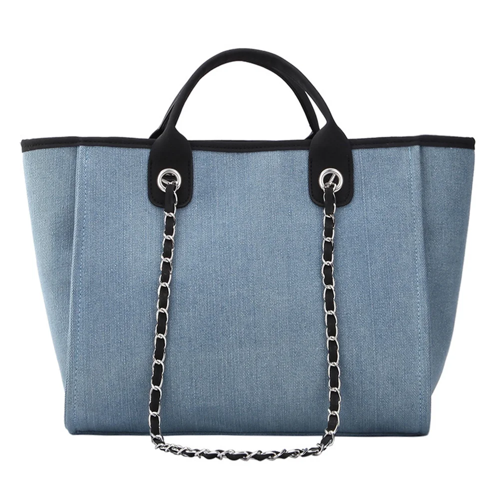 

Simple fashion generous monochrome large capacity handbag women's chain zipper shoulder canvas bag