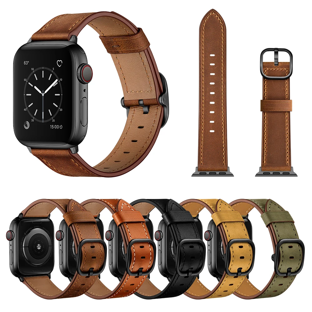 

Ремешок кожаный для apple watch series 7 6 5 4 3 2 SE, винтажный браслет с пряжкой для iwatch 38 мм 40 мм 41 мм 42 мм 44 мм 45 мм