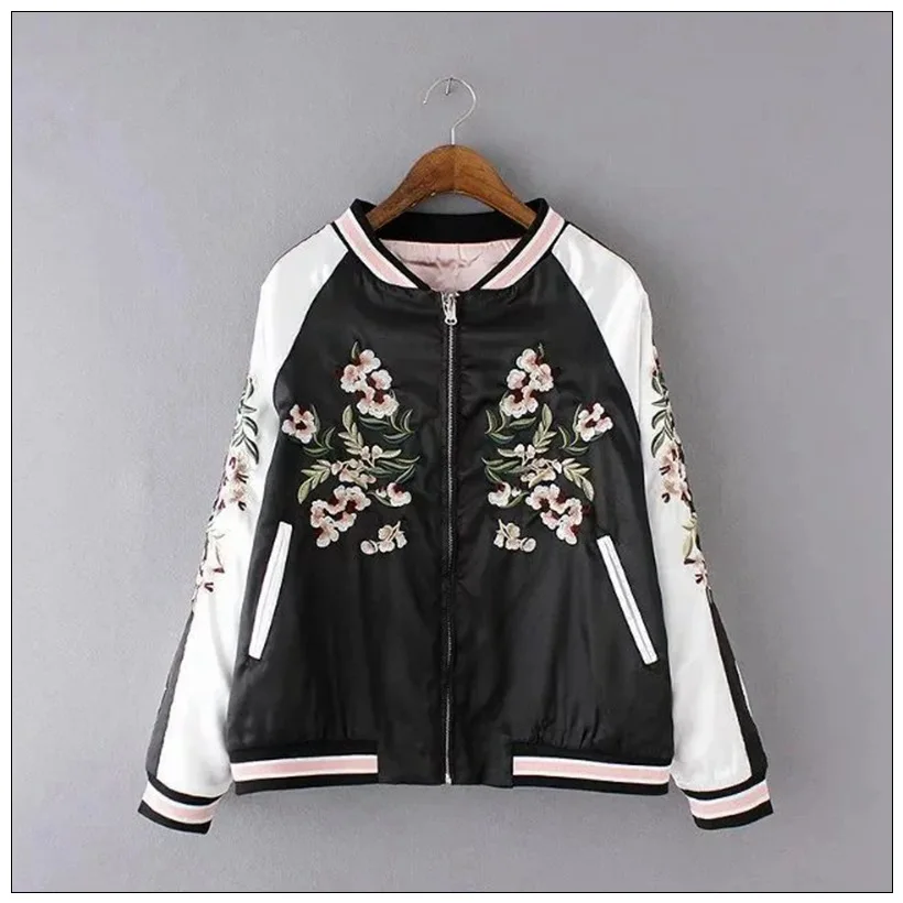 Satin Jacket Embroidered Women's Floral Phoenix Embroidered