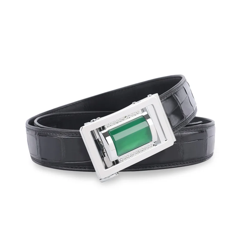 Back skin black McParko Crocodile Genuine Leather Belt Men Automatic Buckle Men's Waist Belt Luxury Agate Stone Inlay Design Elegant Suits Belts - Цвет: Back skin black