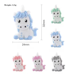 32*24mm 10pc/lot Cartoon Unicorn Silicone Baby Teething Beads Toy for Pacifier Chain Molars Accessories Safe Oral Care BPA Free