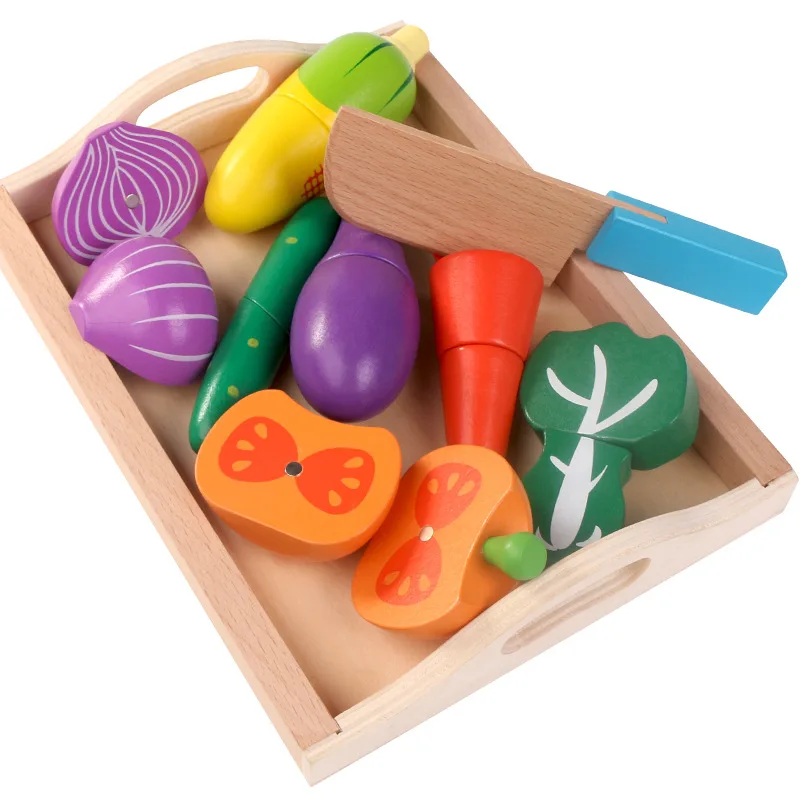 QWZ Деревянные игрушки для мальчиков и девочек, фрукты и овощи, резка и шитье, магнитная резка, фруктовая огранка, детский игровой домик, игрушки для девочек, рождественский подарок