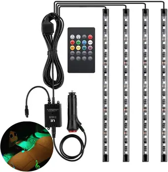 

Car LED Strip Lights 4pcs 48 LED Bluetooth App Controller Interior Lights Multi Color Music Car led Strip Light Under Dash