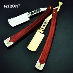 RIRON Barber Redwood Handle Straight Razor For Men'S Face Shaving And Hair Removal Manual Folding Shavers Knife