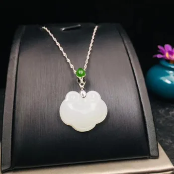 

Chinese Natural Hetian White Jade Pendant 925 Silver Ru-yi Necklace Amulet For Women Men Fashion Charm Jewelry