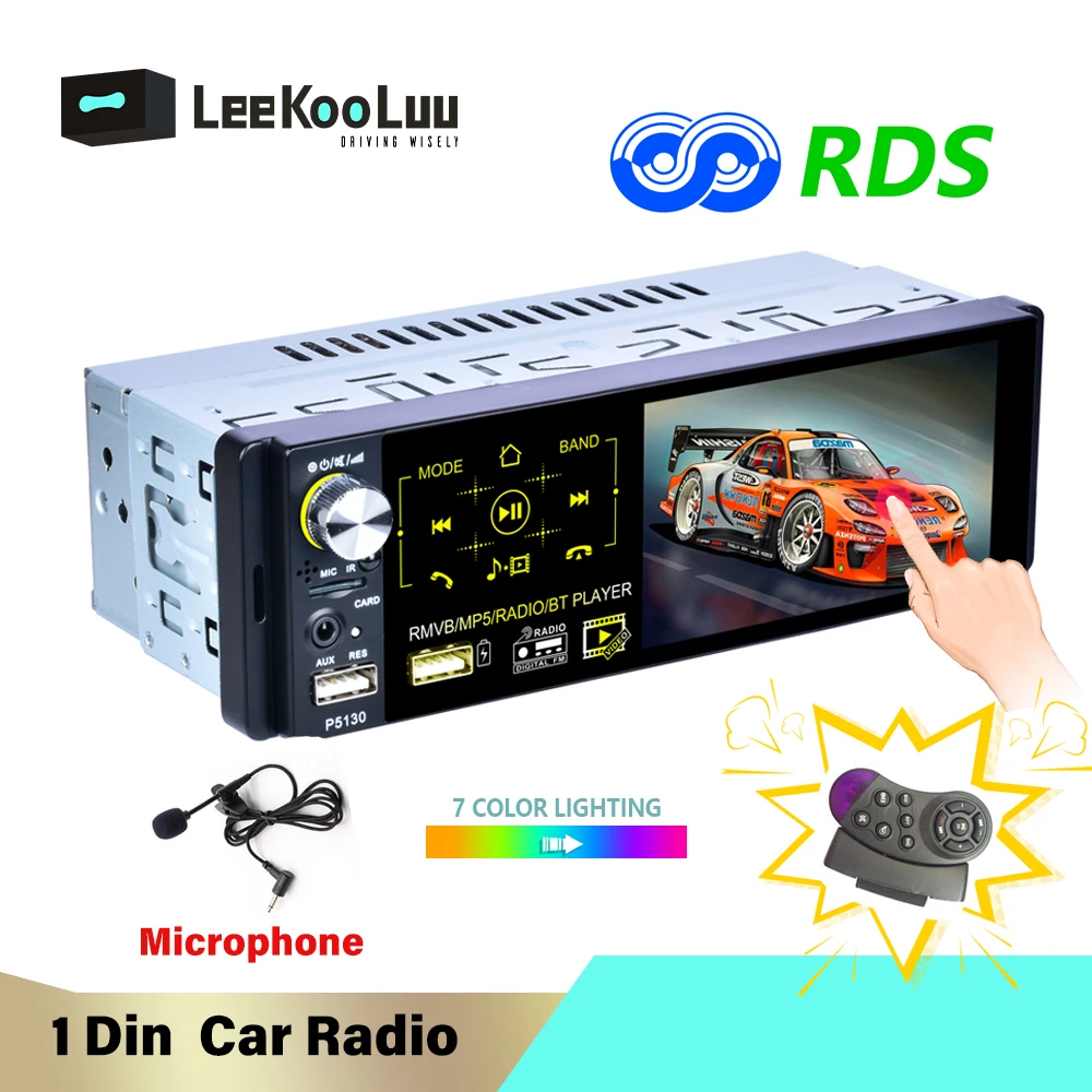 LeeKooLuu-Radio de coche 1 Din, Audio estéreo, RDS, micrófono, 4,1 pulgadas, reproductor de vídeo MP5, USB, MP3, TF, en el salpicadero