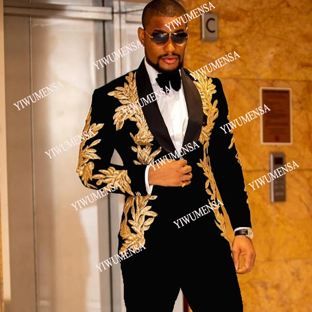 White Suits Men For Wedding Grooms Tuxedo Tailor-Made Male Prom Party Gold Embroidery Jacket+Pants 2 Piece Costume Homme Mariage