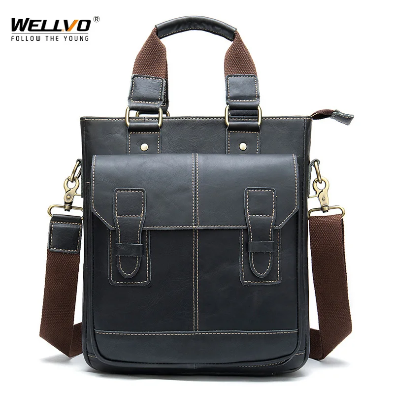 US $47.65 Vintage Leather Handbag Business TopHandle Tote Ipad Briefcase Men Crossbody Shoulder Bag Mens Messenger Bags Xa626zc