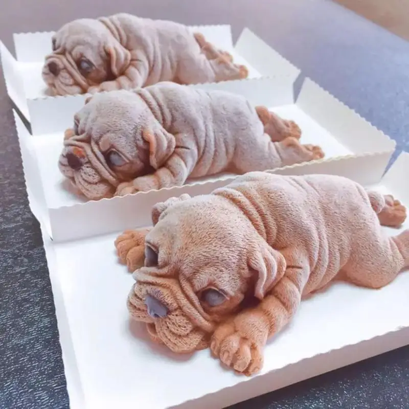 3D Silicone Mold Shar Pei Dog Mousse Cake Mold Ice Cream Pudding Mold Cake  Decoration Accessories Tools Ice Cubes Mould