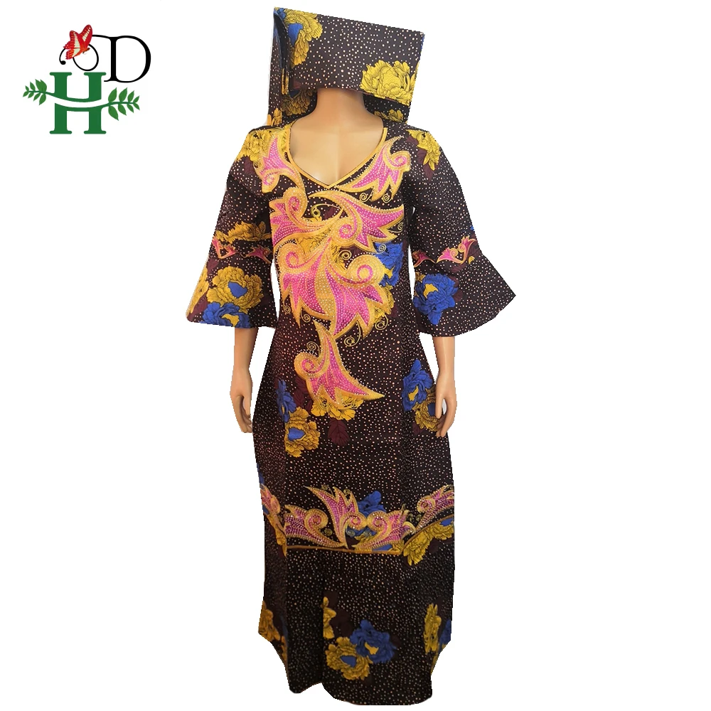 H& D Южная Африка Дамы восковые платья Анкара хлопок длинное платье Дашики размера плюс одежда вышивка платье Boubou Africain Femme