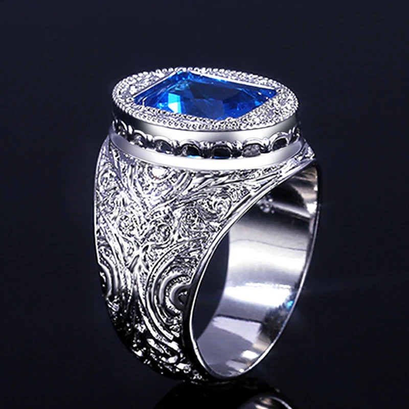 

HUITAN New Arrival Blue Stone Heavy Item Rings New Gothic Cocktail Party Ring For Women Mid-Century Popular Accessories Ring
