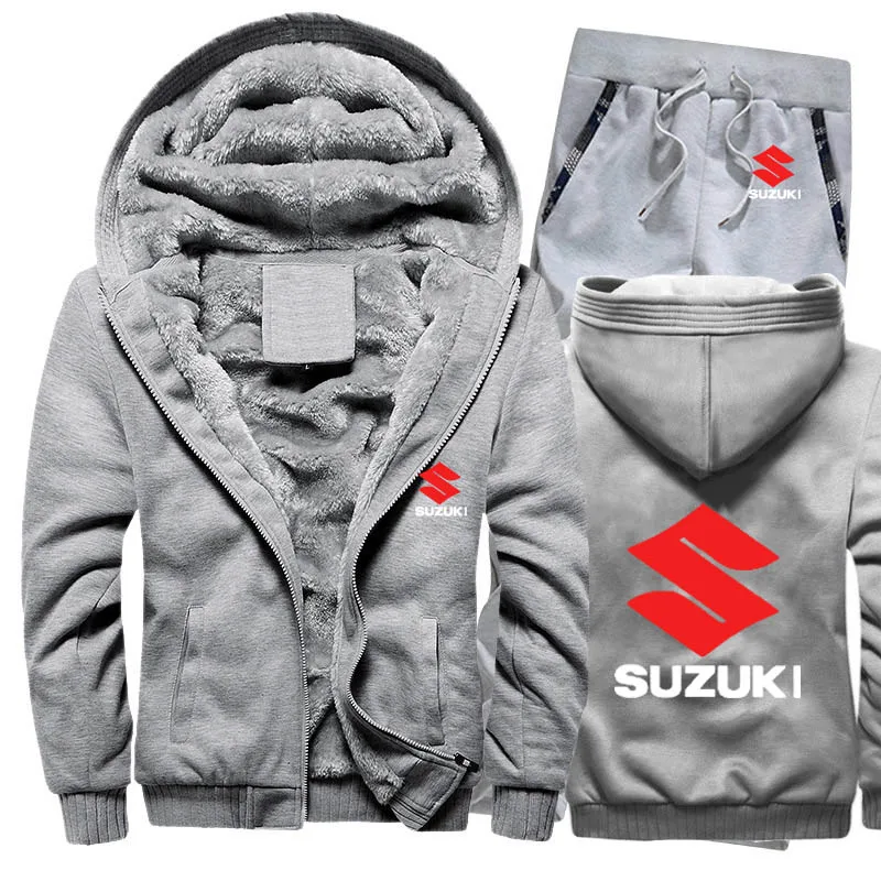 Толстовки мужские автомобиль Suzuki Логотип мужские s толстовки костюм зимний толстый теплый флис хлопок спортивный костюм на молнии мужские
