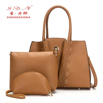 

SDN new European and American women's shoulder bags, large-capacity suit handbags, high-end solid color PU rivet handbags