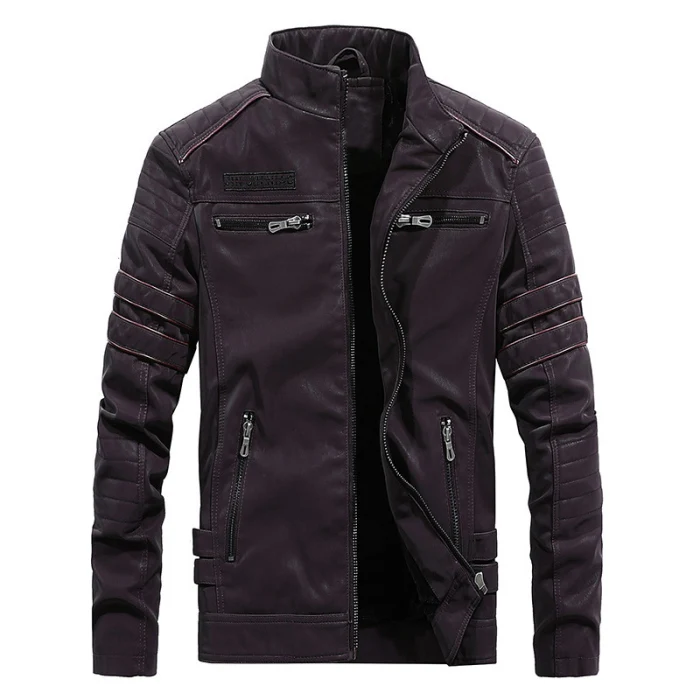 Outwear Fleece Leather Men Vintage Motorcycle Fashion Retro Warm Thicken Biker Leather Outerwear Jackets Casual Coat A66