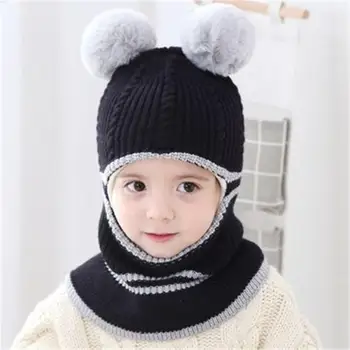 

Pompom Caps Kids Children Winter Hot Selling Comfortable Simplicity Soft Cute Scarf Baby Girl Boys Knitted Warm Hats