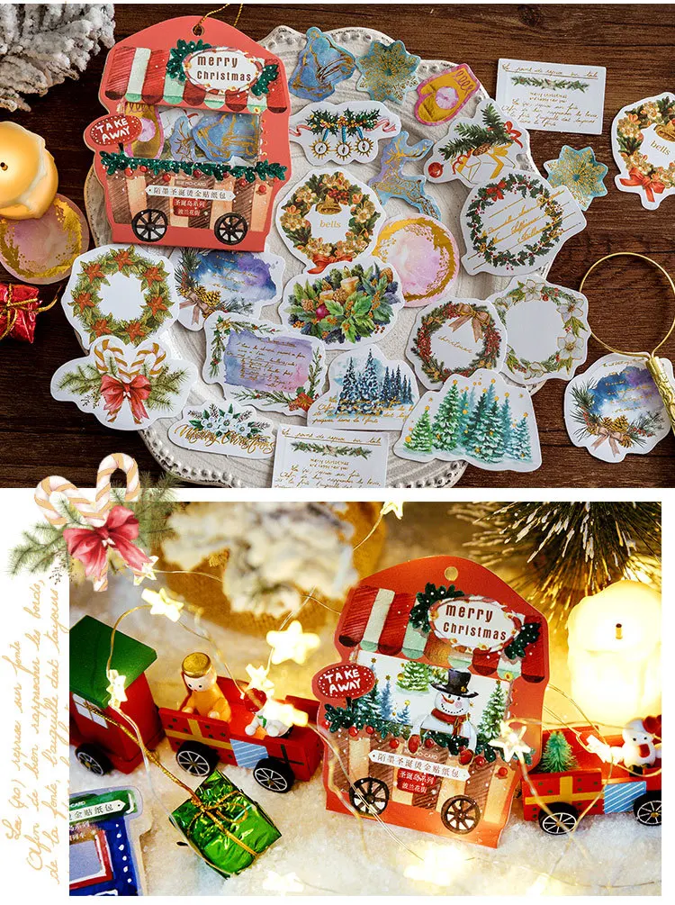 40Pcs/Pack Kawaii Christmas Stickers Retro Stationery Stickers Decorative Stickers For Kids DIY Diary Scrapbooking Supplies