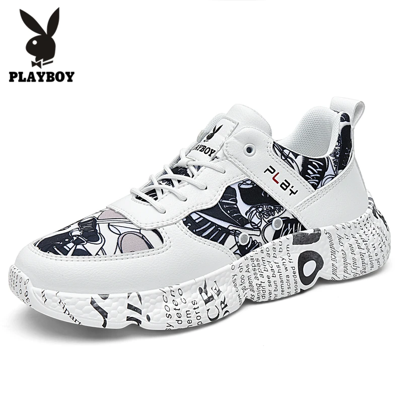 white black PLAYBOY/Новинка; дышащая повседневная обувь; Мужская Осенняя обувь на платформе; Мужская обувь со шнуровкой; большие размеры; мужские кроссовки; удобная обувь; PL615138 - Цвет: white black