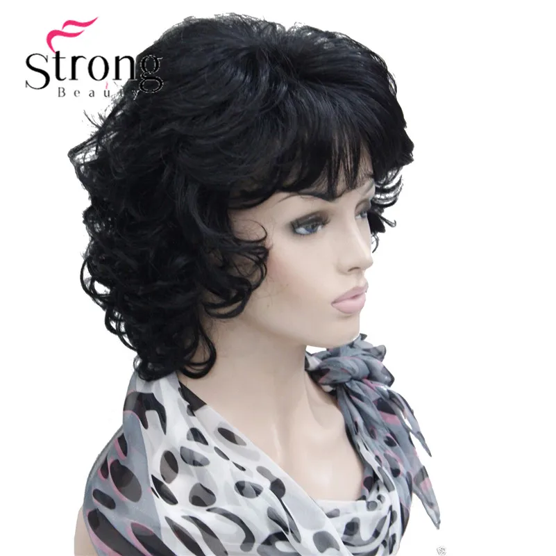 StrongBeauty короткий полный кудрявый синтетический парик для женщин Платиновый Блондин Цвет - Цвет: 1 Dark Black