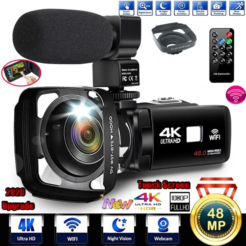 4K Video Camera with Microphone UHD Camcorder for Live Stream cam