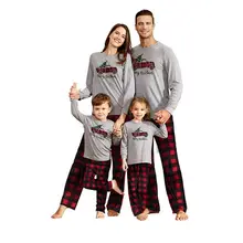 Семейные рождественские пижамы для взрослых и детей; Рождественская одежда для сна; пижамы; топы с длинными рукавами+ клетчатые штаны; комплекты из 2 предметов