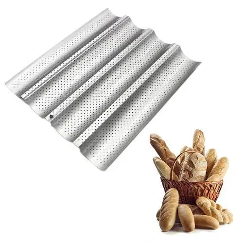 4 Groove Silver Французский форма для выпечки хлеба волнистые багет палка формы волны противень для выпечки Хлеба Пан багетная форма 2/3/4 канавки волны для выпечки хлеба инструменты - Цвет: 4 Groove Silver