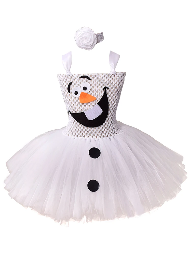 Костюм снеговика Олафа для костюмированной вечеринки, костюм Эльзы, костюм Снежной королевы, 2 милых детских фатиновых платья-пачки принцессы на Рождество, день рождения - Цвет: Olaf Dress