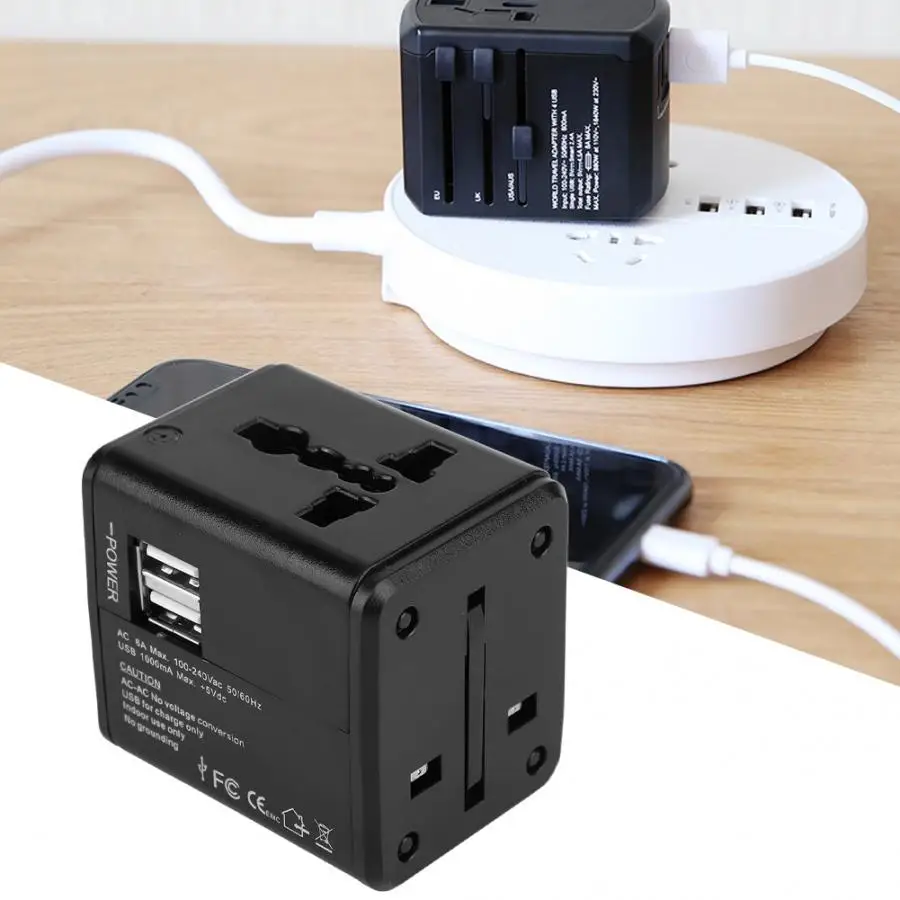 AC 110~ 250V 6A 1500W многофункциональный двойной USB международный Путешествия адаптер питания