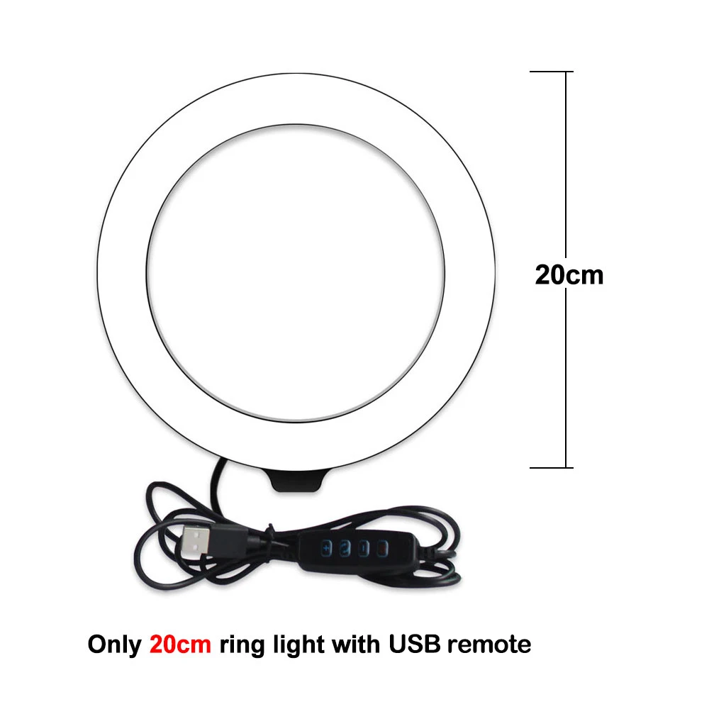 only 20cm ring light 10inch Светодиодная кольцевая лампа с регулируемой яркостью с штативом трипод(150CM), палкой для селфи и USB кабель - Цвет: only 20cm ring light