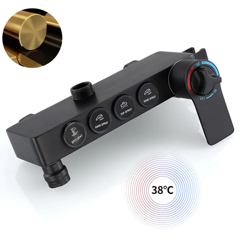 Thermostatic Shower Set Black Bronze Rainfall Bathroom Shower Mixer Set Copper Bathroom Fixture Faucet Black Bath Shower System 3