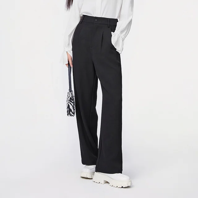 SEMIR Casual Pants Women Spring 2021 New Loose Wide-Leg Pants Slim Drape Mopping Pants Suit Trend black