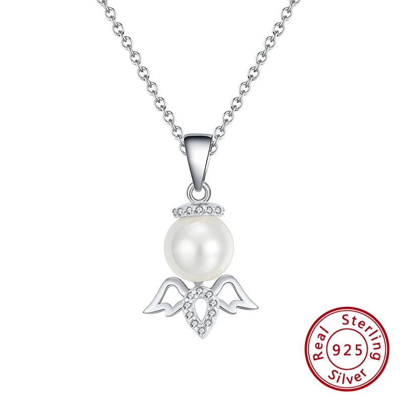 Silver Color ORSA JEWELS, роскошное ожерелье с подвеской из искусственного жемчуга S925, подвеска в форме ангела с прозрачным цирконием АААА, уникальные блестящие ювелирные изделия SN183 - Цвет камня: Silver Color