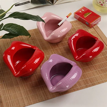 

Creative Ceramic Cigarette Ashtrays with Lips Style Fashion Smoking Ashtray Home Decorations, Wine Red, Red, Pink, Purple