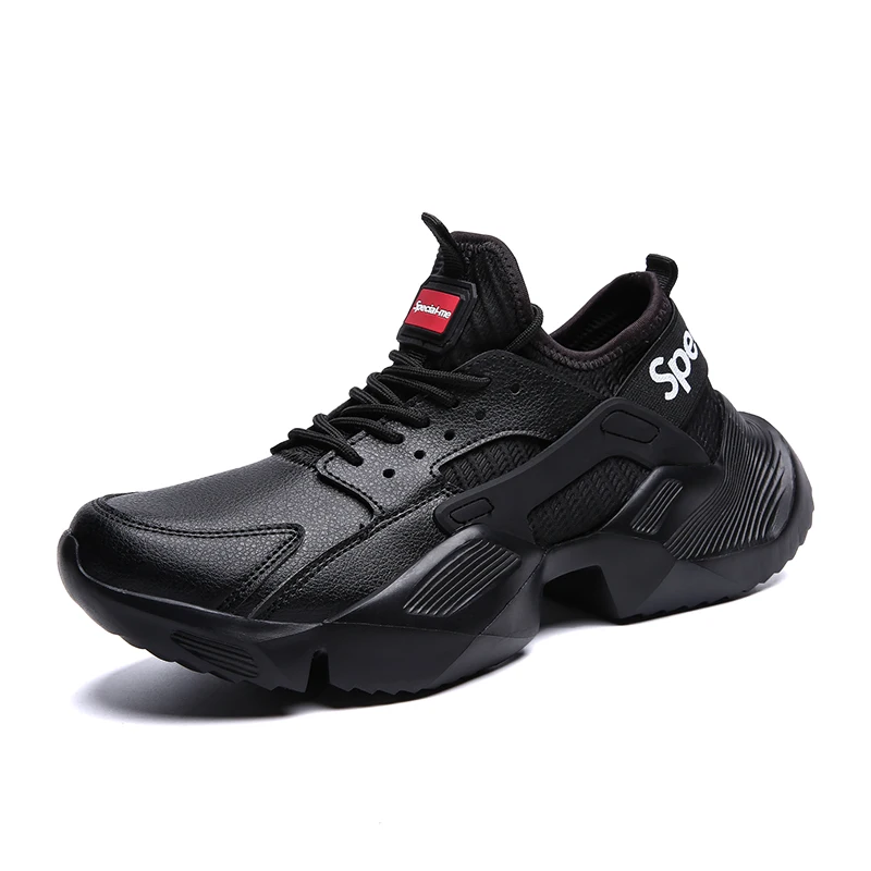 Новая дышащая кожаная спортивная обувь для мужчин, Легкие беговые кроссовки, уличная прогулочная спортивная обувь, мужская обувь на мягкой подошве krasovki 46 - Цвет: Black B