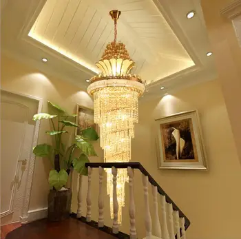 

New Large Gold Imperial K9 Crystal Chandelier for Hotel Hall Living Room Staircase Hanging Pendant Lamp European Big Lighting