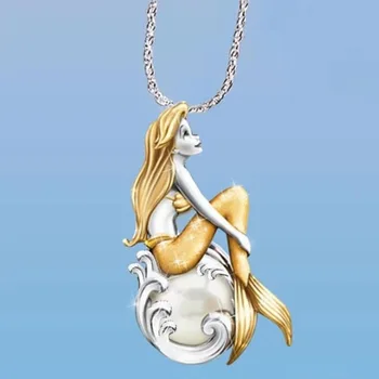 

Berbeny Mermaid Women Pendant Necklaces Fish Choker Goddess Of The Sea Chain Necklace Girls Party Jewelry Gifts