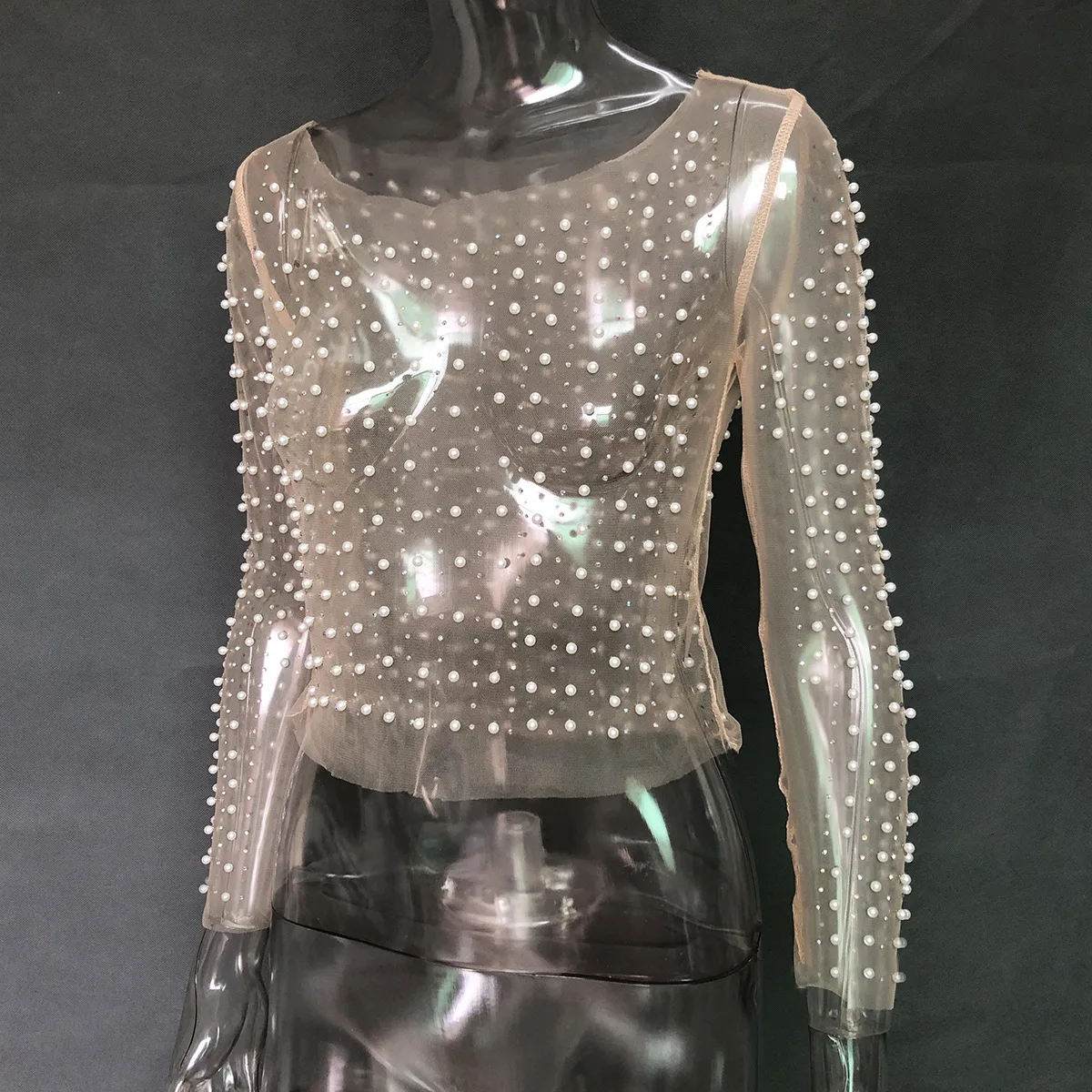 Luxury Crystal Sexy See Through Long Sleeve T-shirt Lace Night Party Club Cropped Top Lady Fashion Balck Streetwear 2025