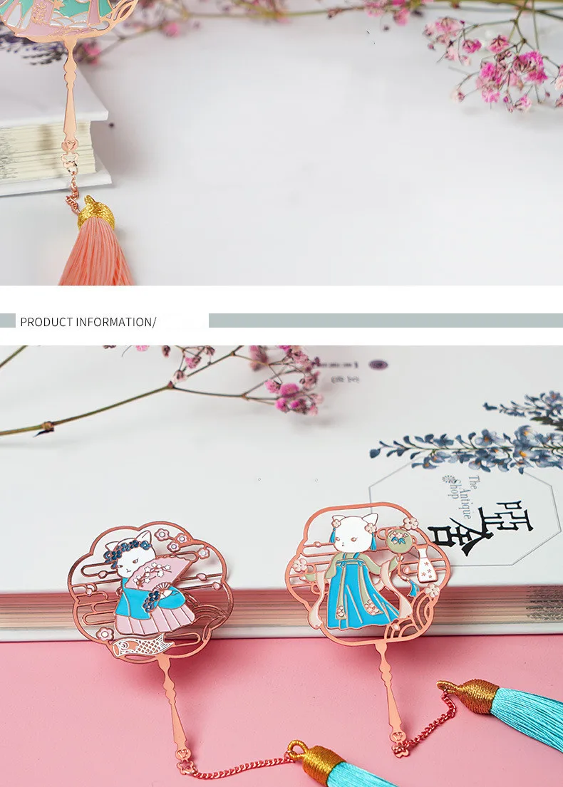 Металлическая Закладка для книги Kawaii Hanfu животного с изображением "Кот" Segnalibro книга Знаки для книг Kawaii креативные подарки для учителей латунь металлический книжный Знаки