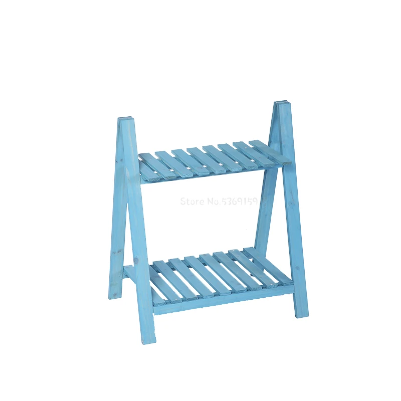 Two Multi-storey Flower Rack Chlorophytum Green Laojia Suspension Woodiness Solid Wood Flower Rack Grid Balcony A Living Room - Цвет: frameRetroBlue