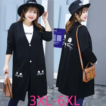 

2019 new autumn winter plus size chothing for women casual loose long cardigan coat large size black two button 3XL 4XL 5XL 6XL