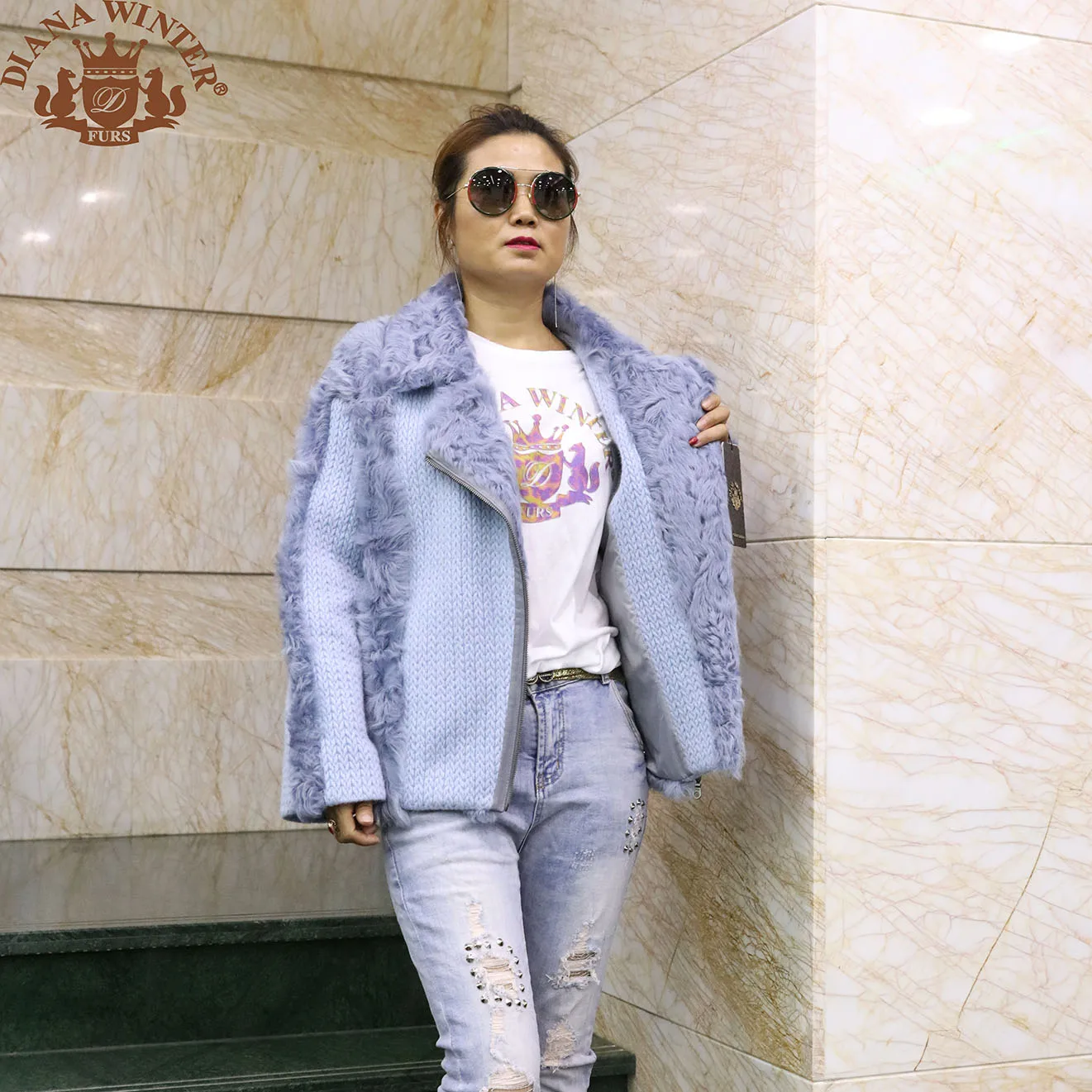 Angora sheepskin furry one fur coat coat ladies jacket fashion trend autumn and winter warm DIANA WINTER2019