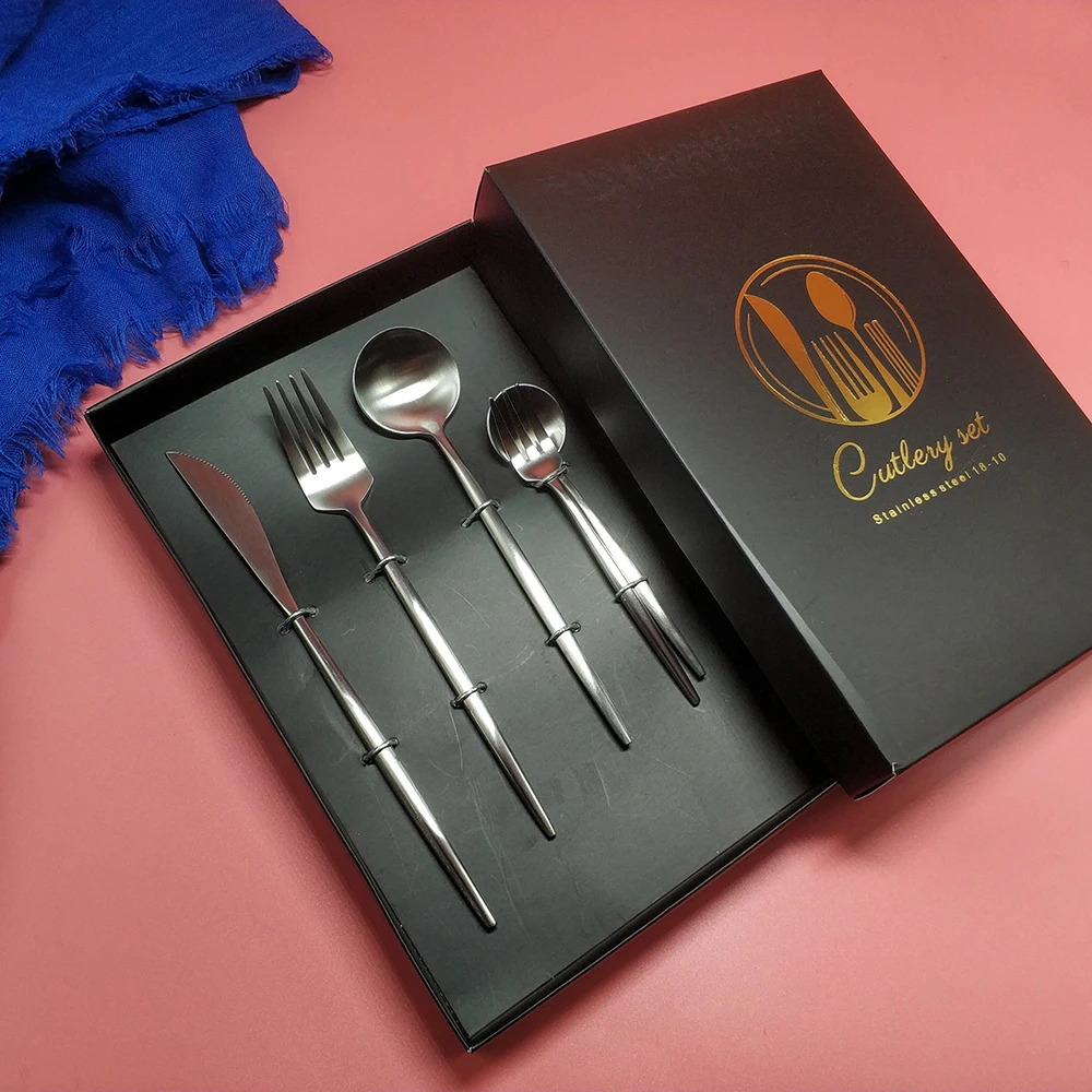 Hot Sale Small Size fourchettes couteaux cuilleres silverware stainless steel White Gold cutlery fork spoon knife dining set - Цвет: 5pcs with giftbox
