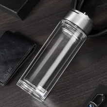 Прозрачных термостойких двухслойных стеклянных стаканчиков, Подарочные бутылки, высокое боросиликатное подъемное кольцо, чашка для воды