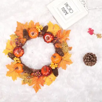 

35/40cm Halloween Wreath Pumpkin Berry Decoration Maple Artificial Door Wreath Thanksgiving Rattan Garland Home Front Fall V5Q1