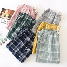 Fdfklak, хлопковые клетчатые Пижамные штаны для пары, штаны для сна, домашние штаны для женщин, одежда для отдыха, весенне-осенняя одежда для сна, домашняя одежда