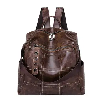 

Fashion Women Soft Leather Backpack Vintage Female Students School Bag 2019 Large Backpacks Multifunction Travel Bags Mochila