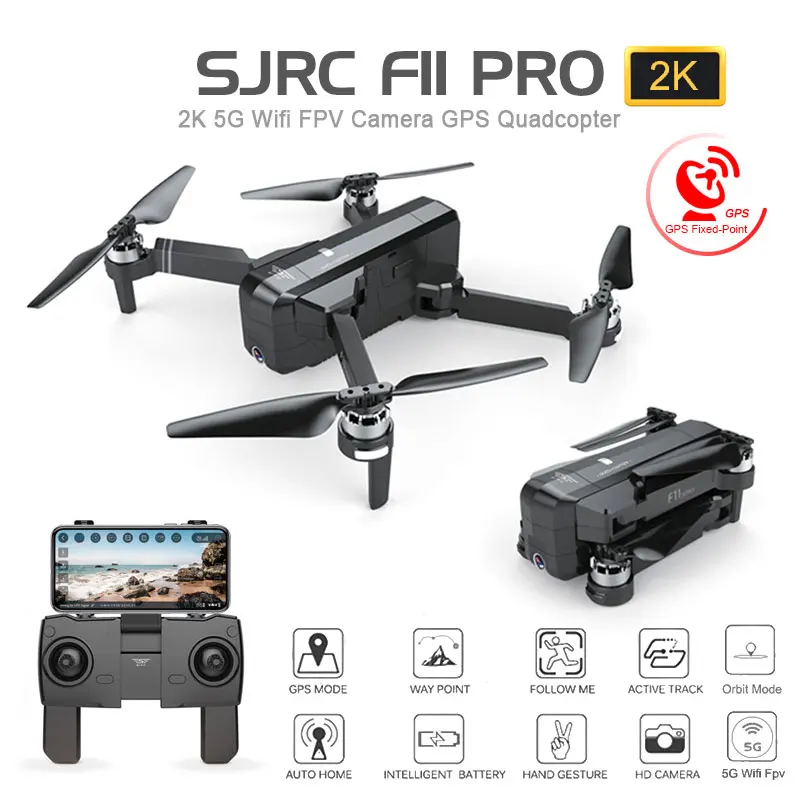 Квадрокоптер SJRC F11 PRO дрон с GPS радиоуправляемый камерой 1080P/2K HD Wi-Fi время в