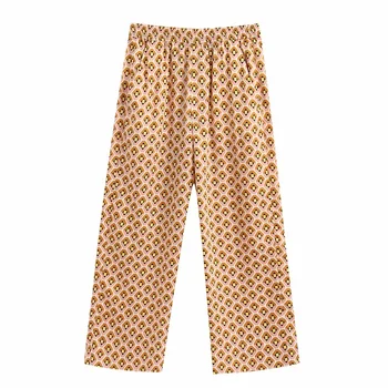 

2020 summer women's new French niche casual loose geometric graphic printing elastic waist loose wide leg pants trousers